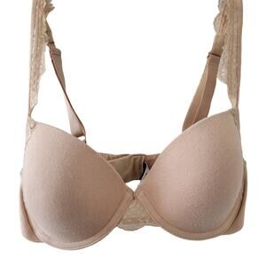 Felina 32D Bra Beige Underwire, Memory Foam Cups, Lace Details, Neutral Bra